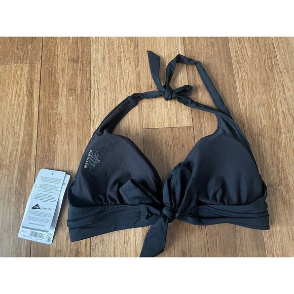 NWT Athleta XS A-C Shirred Halter Bikini Top Swim Black #405816 $49! - Picture 3 of 3